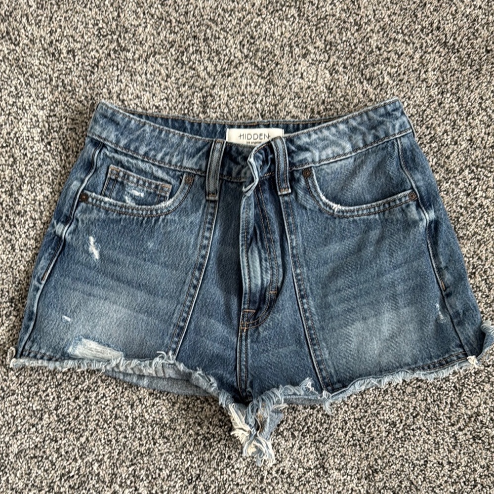 Blue Distressed Jean Shorts with High Waist